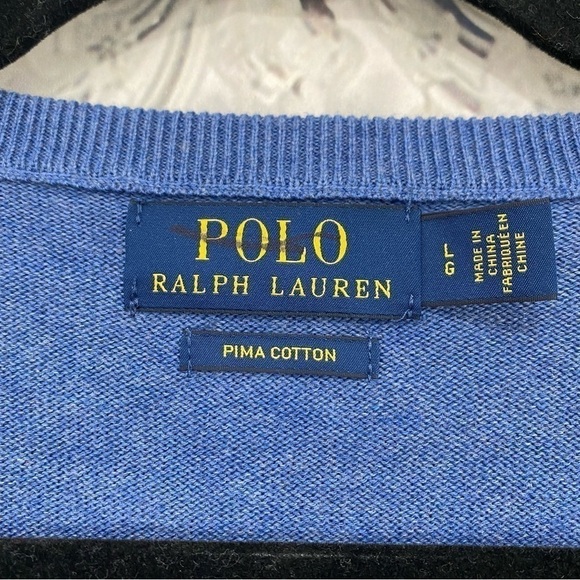 Polo Ralph Lauren Mens Large Solid Blue Sweater V Neck Long Sleeve Pima Cotton - Picture 5 of 7